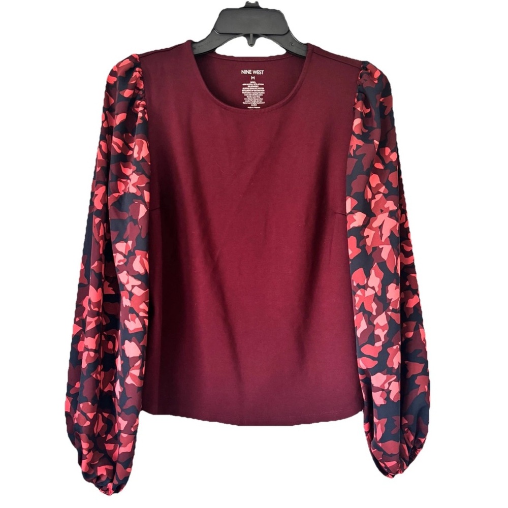 Nine West Puff Sleeve Blouse Mixed Print